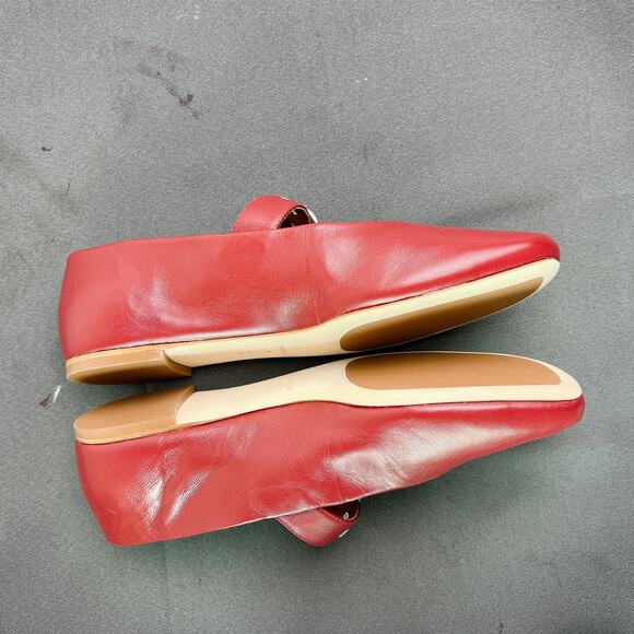 Reformation Bethany Red Leather Ballet Flats Silver Buckle 7 - Picture 5 of 5